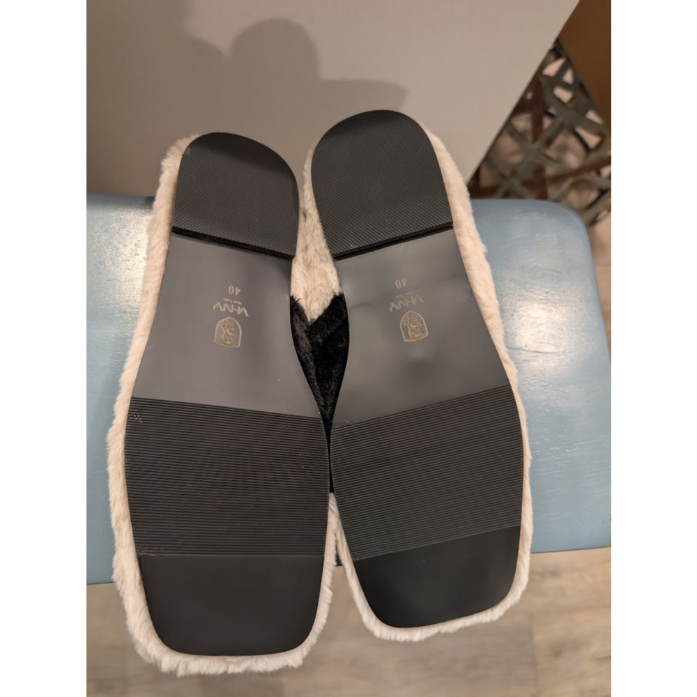 Women's VHNY Color Block Faux Fur Slippers US 10 Cream Black - Picture 7 of 11